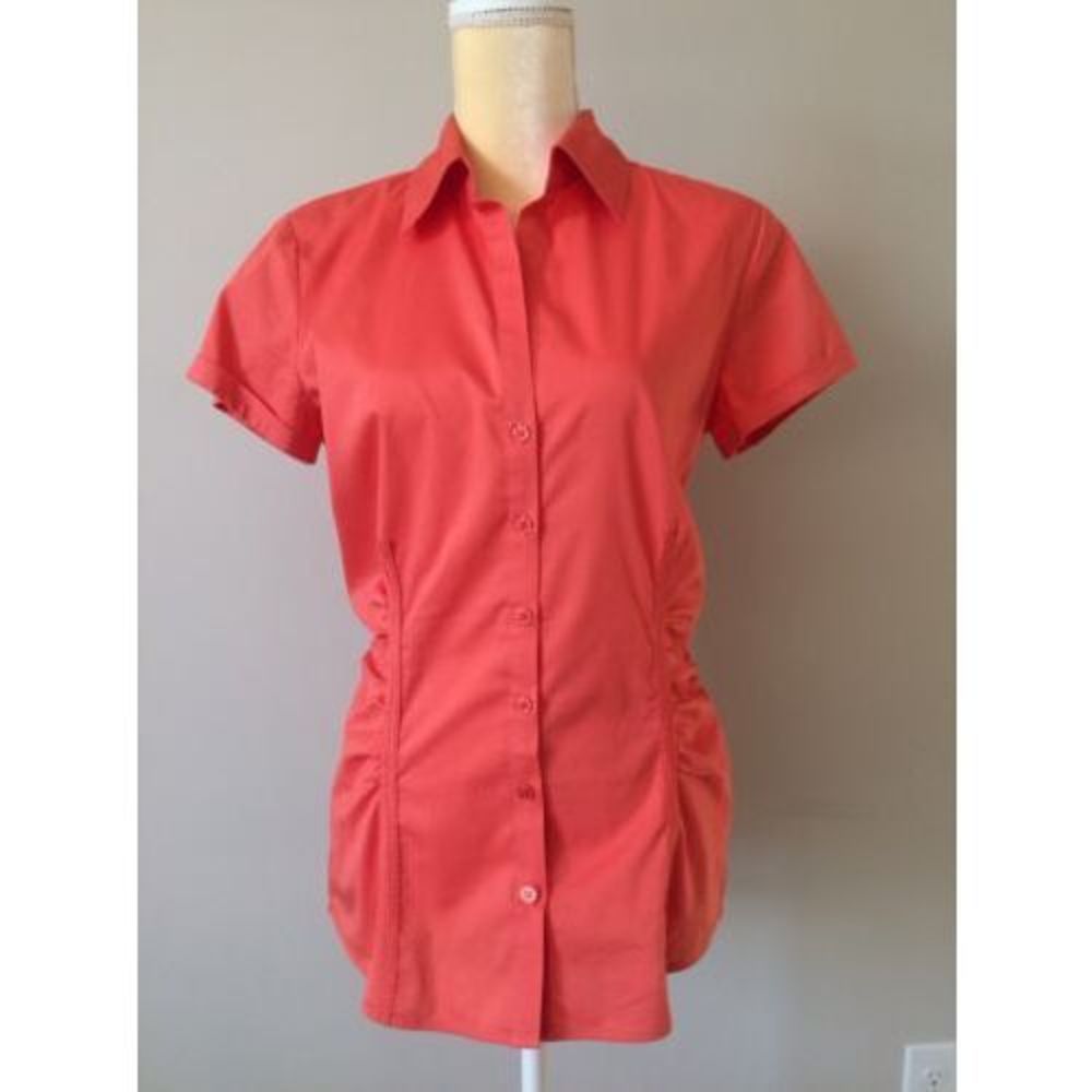 New York Company Womens Top Orange Button Down Career Shirt Size Medium M